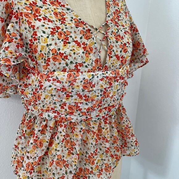 Zara Basic Collection Women Crop Floral Butterfly Sleeves Blouse . Size Medium - Picture 4 of 11